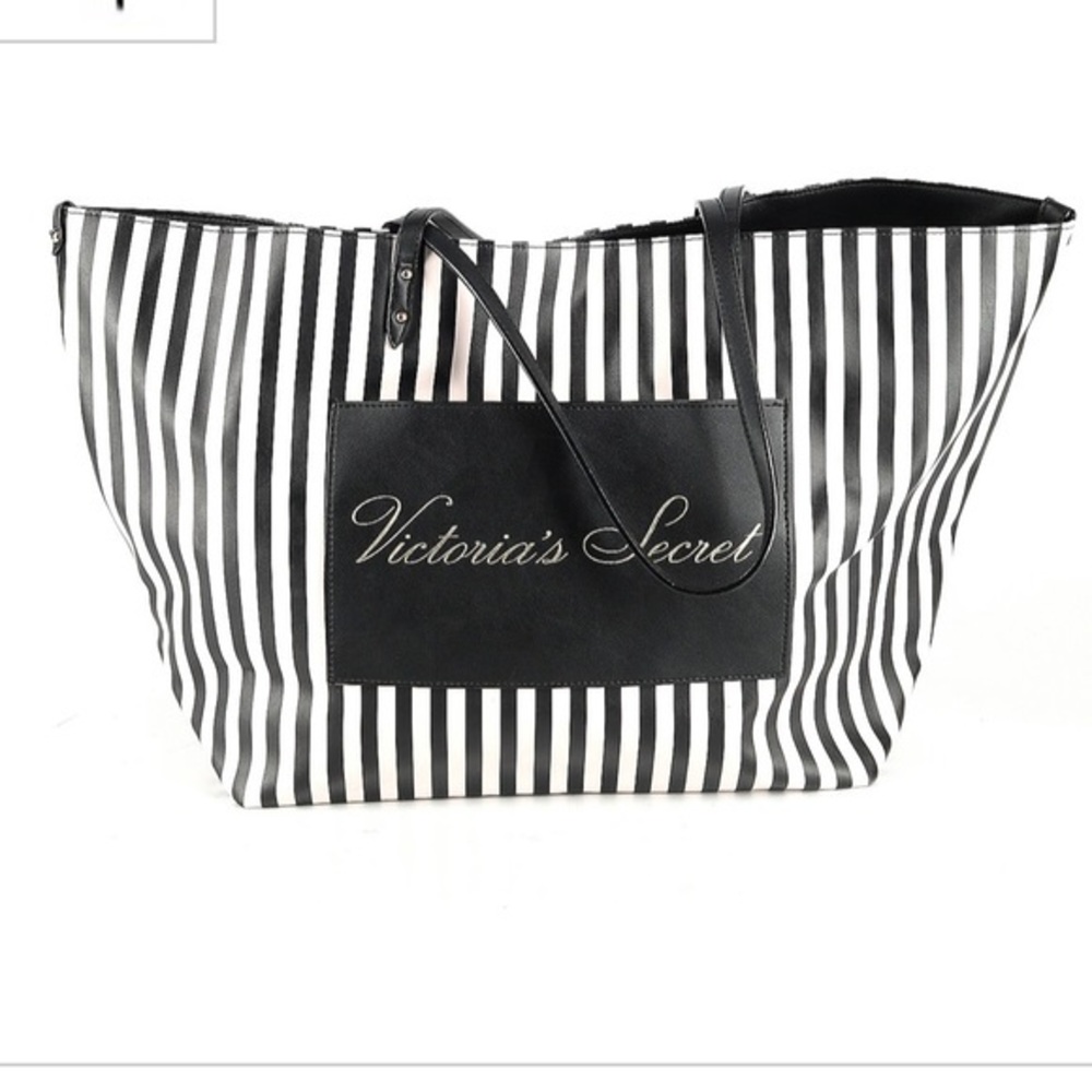 NWT Victoria’s Secret Black & Pink Striped Tote